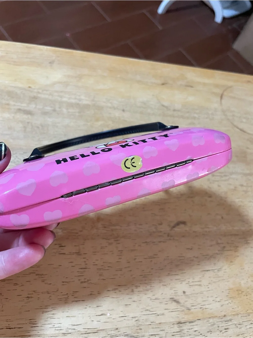 Hello Kitty pink hard eyeglasses case hearts black handles Calvin Klein cloth